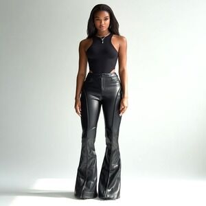 Khy Kylie Jenner Drop 1 Faux Leather Pants M Black Moto Zip Flare Y2K Streetwear